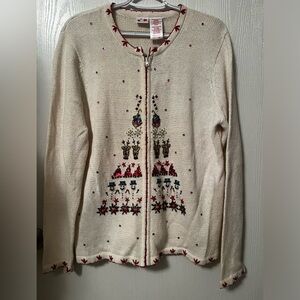 NWOT Embroidered Beaded Cream Cardigan Sweater Christmas Holiday Festive Size XL